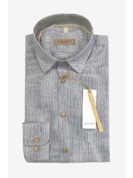 sseinse ανδρικό πουκάμισο από βαμβάκι και λινάρι με ριγέ σχέδιο - ce921ss 124 μπλε σκούρο