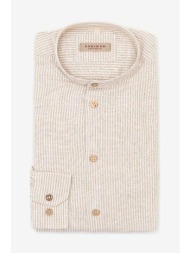 sseinse ανδρικό πουκάμισο από βαμβάκι και λινάρι με ριγέ σχέδιο - ce921ss 124 μπεζ