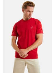 nautica ανδρικό t-shirt μονόχρωμο βαμβακερό με κεντημένες λεπτομέρειες `manitoba` - n1m01697 κόκκινο