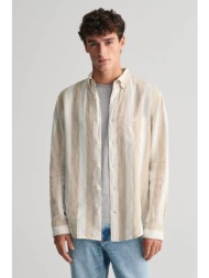 gant ανδρικό λινό πουκάμισο button down με ρίγες και τσέπη με λογότυπο regular fit - 3240080 μπεζ
