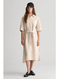 gant γυναικείο λινό midi φόρεμα σεμιζιέ με ζώνη relaxed fit - 4503319 μπεζ