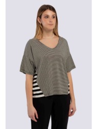 markup γυναικεία μπλούζα με ριγέ σχέδιο και μεταλλική λεπτομέρεια - mw661012 ασπρόμαυρο