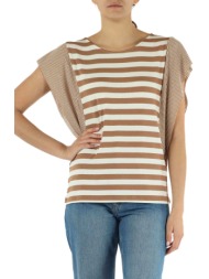 markup γυναικεία μπλούζα με μεταλλική λεπτομέρεια και ριγέ σχέδιο - mw661013 μπεζ