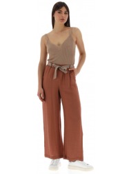 markup γυναικεία παντελόνα μονόχρωμη με τσέπες και μεταλλική λεπτομέρεια - mw665131 καφέ