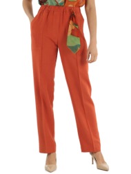 markup γυναικείο παντελόνι μονόχρωμο με ελαστική μέση και διακοσμητικό φουλάρι - mw665134 πορτοκαλί