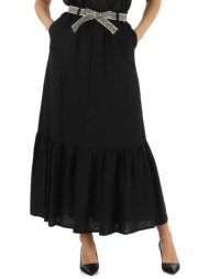 markup γυναικεία maxi φούστα μονόχρωμη με τσέπες και μεταλλική λεπτομέρεια - mw668013 μαύρο