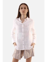 markup γυναικείο πουκάμισο λινό μονόχρωμο με μεταλλική λεπτομέρεια - mw13002 λευκό