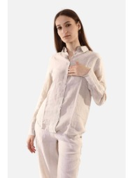 markup γυναικείο πουκάμισο λινό μονόχρωμο με μεταλλική λεπτομέρεια - mw13002 μπεζ