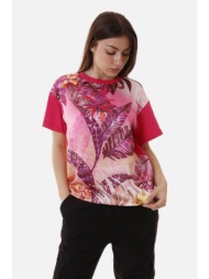 markup γυναικείο t-shirt βαμβακερό με contrast print και μεταλλική λεπτομέρεια - mw661021 φούξια