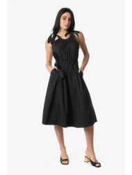 markup γυναικείο midi φόρεμα μονόχρωμο βαμβακερό με τσέπες και ασορτί ζώνη - mw661231 μαύρο