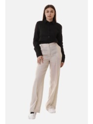 markup γυναικείο παντελόνι λινό μονόχρωμο με τσέπες και μεταλλική λεπτομέρεια - mw665129 μπεζ