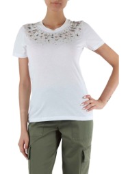 markup γυναικείο t-shirt μονόχρωμο βαμβακερό με απλικέ λεπτομέρειες - mw661009 λευκό