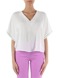 markup γυναικεία μπλούζα μονόχρωμη με rhinestones στα μανίκια - mw661107 λευκό