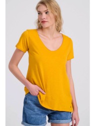 funky buddha γυναικείο t-shirt μονόχρωμο βαμβακερό με μεταλλική λεπτομέρεια - fbl009-100-04 κίτρινο