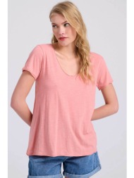 funky buddha γυναικείο t-shirt μονόχρωμο βαμβακερό με μεταλλική λεπτομέρεια - fbl009-100-04 ροζ