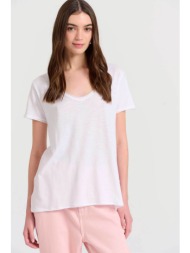 funky buddha γυναικείο t-shirt μονόχρωμο βαμβακερό με μεταλλική λεπτομέρεια - fbl009-100-04 λευκό