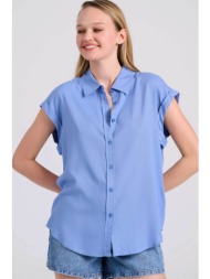 funky buddha γυναικείο πουκάμισο μονόχρωμο με λεπτομέρεια με σούρες στην πλάτη - fbl009-100-05 γαλάζ