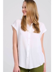 funky buddha γυναικείο πουκάμισο μονόχρωμο με λεπτομέρεια με σούρες στην πλάτη - fbl009-100-05 λευκό