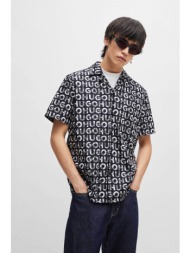 hugo boss ανδρικό πουκάμισο βαμβακερό με all-over contrast logo print `εllino` - 50514146 μαύρο