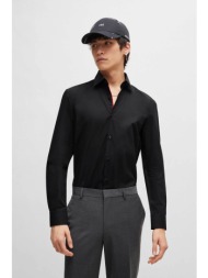 hugo boss ανδρικό πουκάμισο μονόχρωμο βαμβακερό με contrast ρίγα στην πατιλέτα `κoey` - 50513932 μαύ