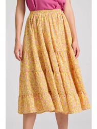 funky buddha γυναικεία midi φούστα με βολάν και all-over floral print - fbl009-103-14 κίτρινο
