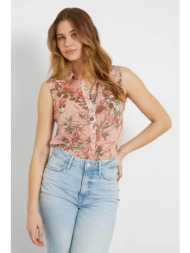 guess γυναικείο πουκάμισο αμάνικο με all-over print - w3gh61wdw82 ροζ