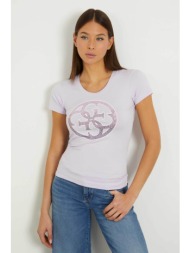 guess γυναικείο t-shirt μονόχρωμο βαμβακερό με circular monogram με rhinestones - w4gi29j1314 λιλά