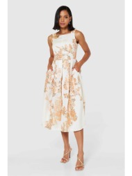 closet london γυναικείο midi φόρεμα με floral print σε α γραμμή - d9965 εκρού