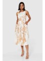 closet london γυναικείο midi φόρεμα με floral print σε α γραμμή - d9965 εκρού