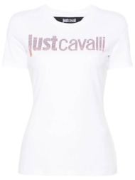 just cavalli γυναικείο βαμβακερό t-shirt μονόχρωμο με λογότυπο - 76pahe06cj112 λευκό