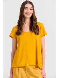 funky buddha γυναικείο t-shirt βαμβακερό μονόχρωμο με μεταλλική λεπτομέρεια - fbl009-101-04 κίτρινο