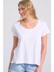 funky buddha γυναικείο t-shirt βαμβακερό μονόχρωμο με μεταλλική λεπτομέρεια - fbl009-101-04 λευκό