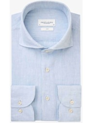 profuomo ανδρικό λινό πουκάμισο μονόχρωμο slim fit - ppvh10020l μπλε ανοιχτό