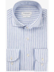 profuomo ανδρικό λινό πουκάμισο με ριγέ σχέδιο slim fit - ppvh10021a μπλε ανοιχτό