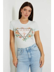 guess γυναικείο t-shirt μονόχρωμο βαμβακερό με contrast logo και floral print - w4gi24j1314 πράσινο 