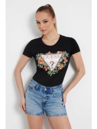 guess γυναικείο t-shirt μονόχρωμο βαμβακερό με contrast logo και floral print - w4gi24j1314 μαύρο