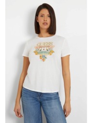 guess γυναικείο t-shirt μονόχρωμο με λογότυπο και contrast print μπροστά - w4gi53k9sn1 λευκό
