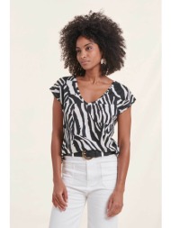 la fée maraboutée γυναικεία λινή μπλούζα με zebra print - fh-ts-mirano-z μαύρο