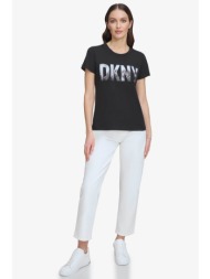dkny γυναικείο βαμβακερό t-shirt μονόχρωμο με logo print - p4ahuwna μαύρο