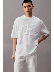 ck jeans ανδρικό βαμβακερό t-shirt με ανάγλυφο λογότυπο oversized - j30j325210 λευκό