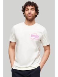 superdry ανδρικό t-shirt μονόχρωμο βαμβακερό με neon λογότυπο στο στήθος - m1011859a εκρού