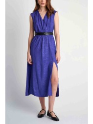 attrattivo γυναικείο midi φόρεμα κρουαζέ αμάνικο με ανάγλυφο σχέδιο - 9918417 μοβ