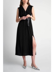 attrattivo γυναικείο midi φόρεμα κρουαζέ αμάνικο με ανάγλυφο σχέδιο - 9918417 μαύρο