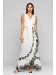 kocca γυναικείο maxi φόρεμα κρουαζέ με δαντέλα στο τελείωμα - p24pab1524abfa0000 λευκό