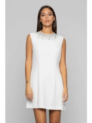kocca γυναικείο mini φόρεμα με στρας - p24pab1542abun0000 λευκό
