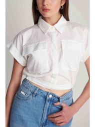 attrattivo γυναικείο κοντομάνικο πουκάμισο cropped με τσέπες - 9918411 λευκό