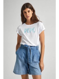 pepe jeans γυναικείο t-shirt μονόχρωμο βαμβακερό με watercolor effect logo print - pl505836 λευκό