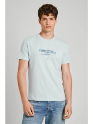pepe jeans ανδρικό t-shirt μονόχρωμο βαμβακερό με contrast logo και letter print - pm509369 σιελ