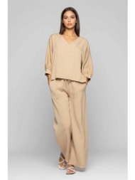 kocca γυναικείο παντελόνι υφασμάτινο με ελαστική μέση - p24ppf1763abun0000 μπεζ