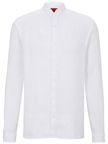 hugo boss ανδρικό λινό πουκάμισο μονόχρωμο `εlvory` 